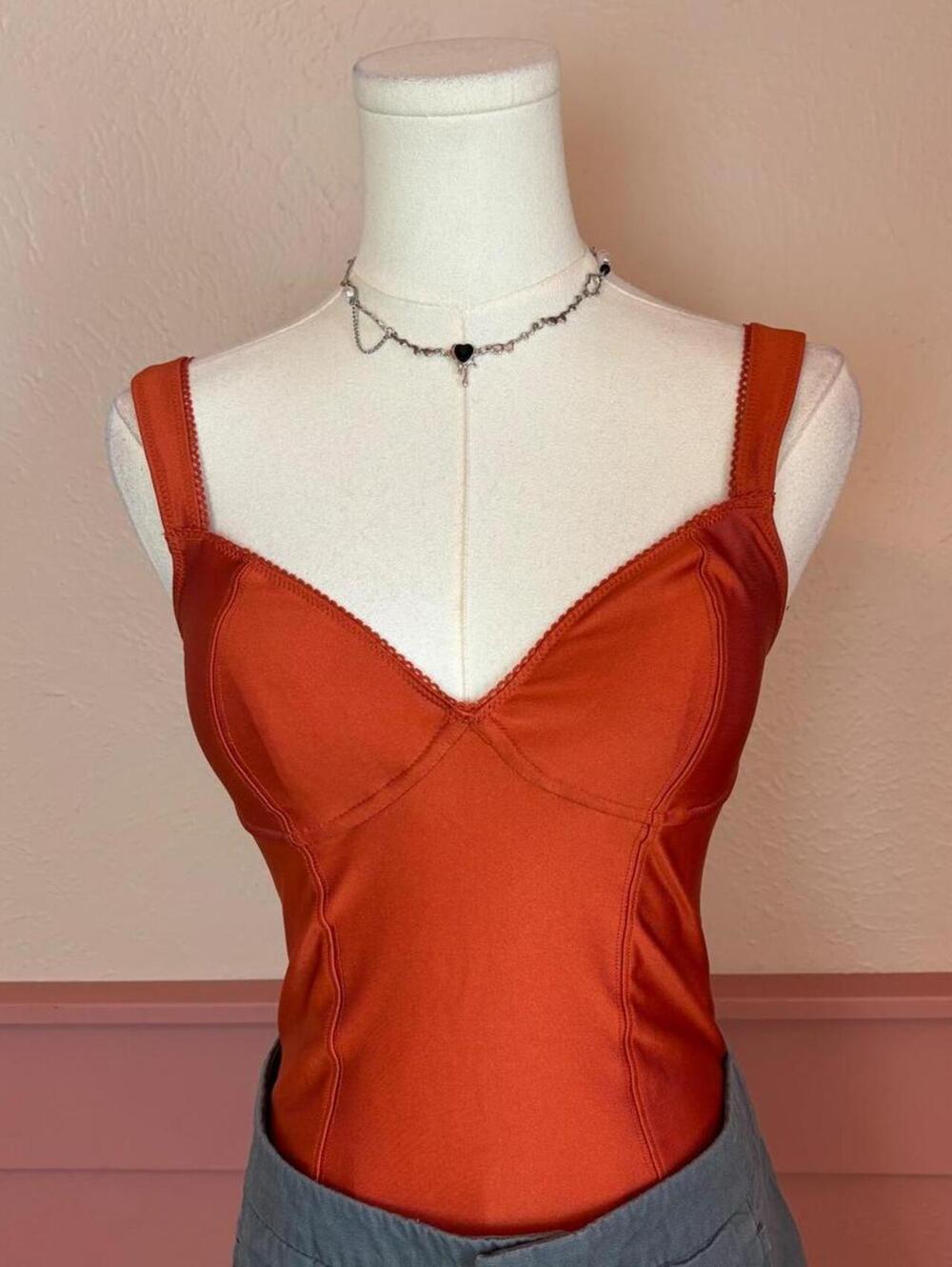 Urban Outfitters valentina rust satin bodysuit top out from under sz medium
